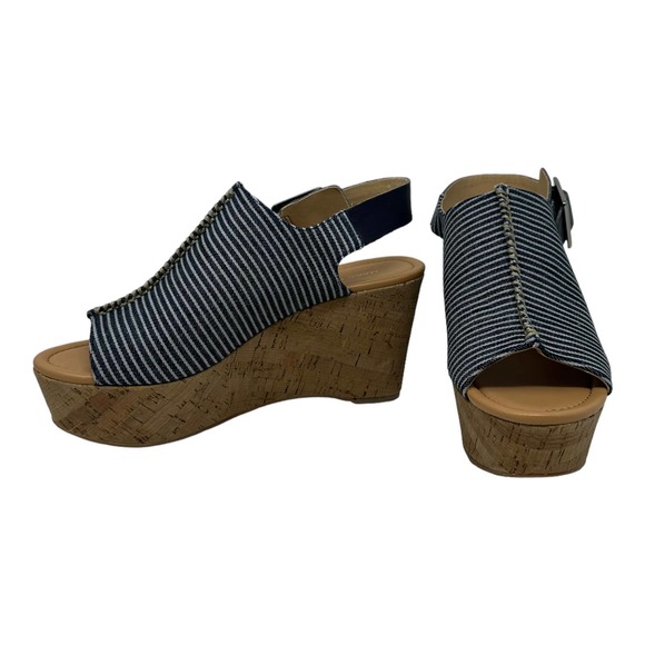 Marc Fisher Sinthya Blue Stripe Denim Cork Wedge Slingback Sandals 7.5 - Picture 11 of 11